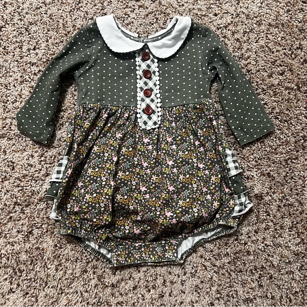Swoon Baby Green Floral Long Sleeve Bubble Size 12 month